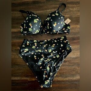 PINK Victoria's Secret Black Bikini Set with Citrus Print